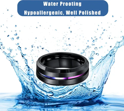 Vista 2 de THUNARAZ Anillo de titanio de acero inoxidable para la ansiedad para mujeres y hombres, anillos giratorios negros para la ansiedad, juego de anillos