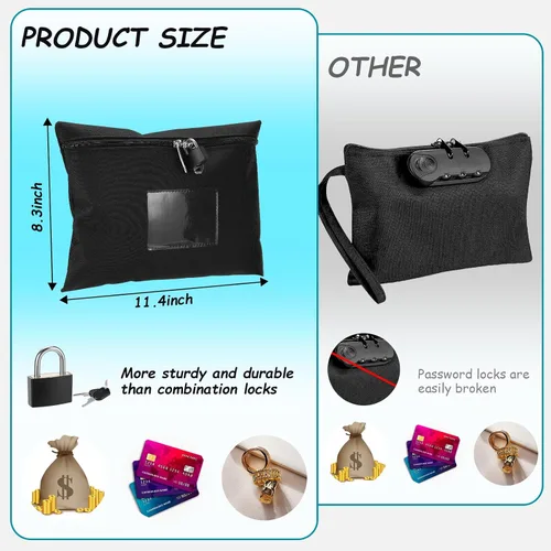 Vista 2 de Bolsa de dinero con cerradura y 2 llaves, bolsa de dinero para efectivo con cerradura de 11.4 x 8.3 pulgadas, bolsa de depósito bancario de dinero