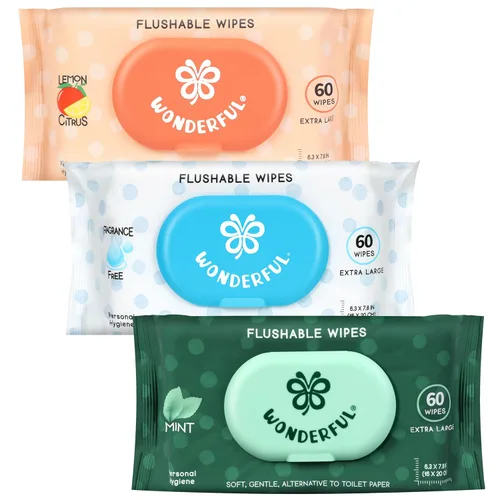 Vista 14 de Toallitas WONDERFUL desechables para glúteos, toallitas húmedas 100% a base de plantas sin aroma para adultos y niños, seguro para alcantarillas