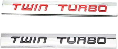 Vista 5 de 2 calcomanías de metal 3D de doble turbo, placa de identificación para guardabarros, placa de identificación de metal cromado, para puerta del capó