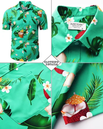 Vista 118 de TUNEVUSE Conjunto de camisas y pantalones cortos hawaianos para hombre, 2 piezas, trajes de playa con estampado de flores, traje tropical de verano
