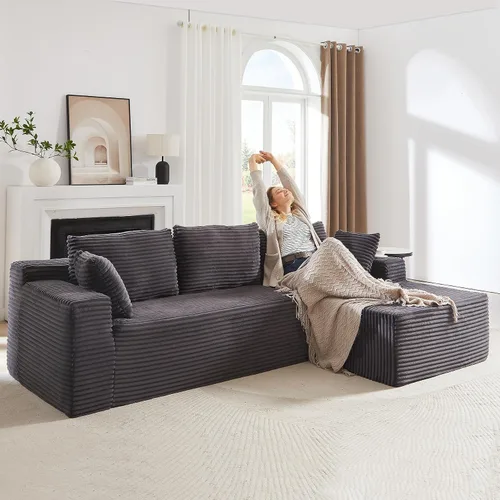 Vista 13 de Sofá modular Cloud de 104 pulgadas con diván en forma de L, sofás tapizados modernos con asiento profundo, sofá comprimido de esponja de pana