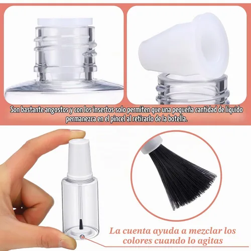 Vista 4 de Irenare 20 botellas vacías recargables de esmalte de uñas de 0.7 onzas líquidas, envase de plástico para esmalte de uñas, botella vacía con mezcla