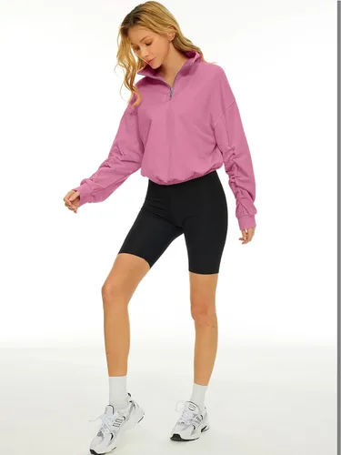 Vista 6 de Trendy Queen Sudaderas con capucha y media cremallera para mujer, con cremallera de un cuarto, manga larga, ropa de moda