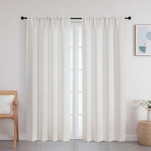 Vista 85 de Cortinas de lino para dormitorio y sala de estar de 96 pulgadas de largo, juego de 2 paneles, con bolsillo para cortinero, filtrado de luz, textura