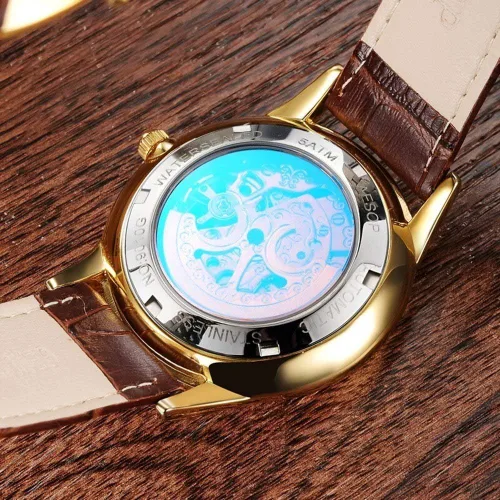 Vista 4 de Reloj mecánico automático para parejas, cristal de zafiro, acero inoxidable, reloj para ella y su set de regalo