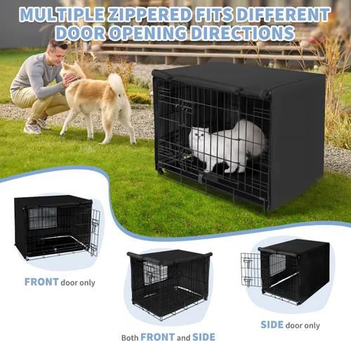 Vista 4 de X-ZONE PET - Funda impermeable para jaula de perro, 24 pulgadas, color negro con ventana