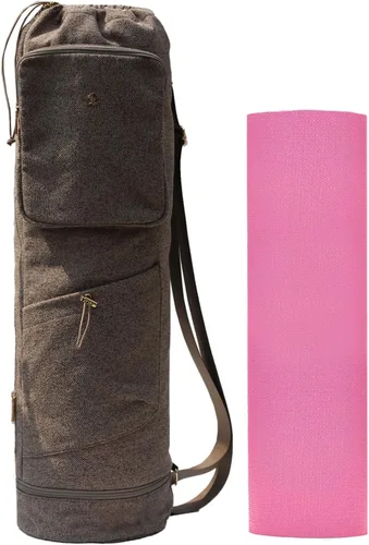 Vista 15 de ESVAN Bolsa para esterilla de yoga con múltiples bolsillos. Bolsa de transporte con cordón para esterilla de yoga, Pilates, ejercicio. Bolsa