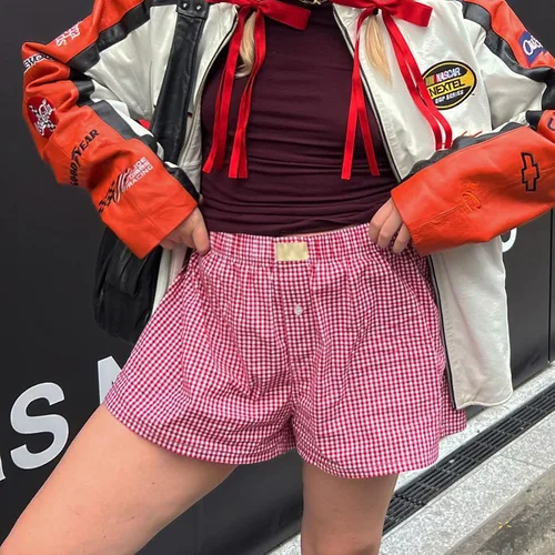 Vista 2 de Y2k - Pantalones de calabaza con volantes y encaje para mujer, pantalones cortos sexy en capas para niño, pantalones cortos de hada dulce