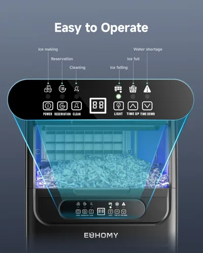 Vista 4 de EUHOMY Máquina comercial para hacer hielo, 85 libras/24 horas, 36 cubitos de hielo en 8-12 minutos, máquina de hielo debajo del mostrador con filtro