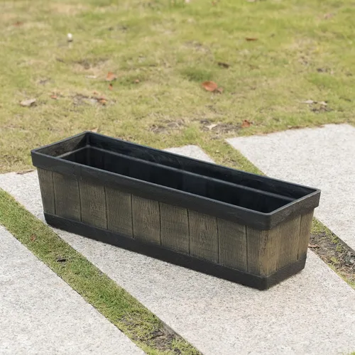 Vista 7 de Gardenised QI004121.L - Maceta rectangular de plástico para exteriores e interiores, maceta para plantar verduras o flores, marrón grande