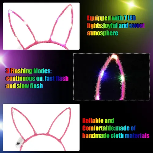 Vista 4 de WILLBOND 40 piezas de diadema con orejas de conejo LED iluminadas, accesorios para el cabello para mujer, suministros de fiesta de disfraces, 10