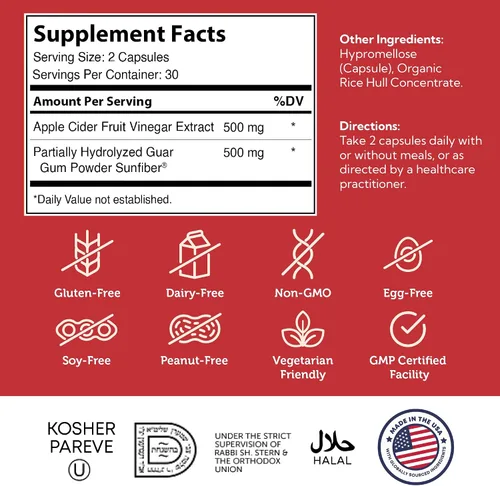 Vista 5 de Zahler Cápsulas de vinagre de sidra de manzana con suplemento de fibra, limpieza, apoyo digestivo y metabólico, dieta saludable y apetito, píldoras
