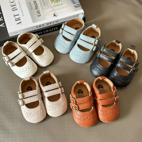 Vista 2 de QWZban Zapatos planos Mary Jane con Bownot antideslizante suela suave de piel sintética para recién nacidos, bebés, primeros caminantes