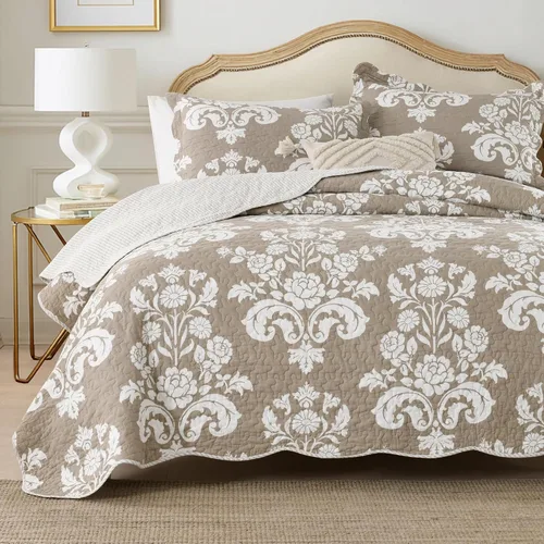Vista 14 de Juego de edredón 100% algodón tamaño Queen, colcha floral suave prelavada, juego de ropa de cama ligera de 3 piezas para todas las estaciones, ropa