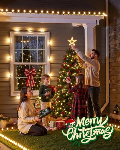 Vista 6 de Luces de Navidad C9 para exteriores con 100 clips de resorte de 65 pies, 100 LED, cadena de luces C9 impermeable conectable para casa, techo, patio