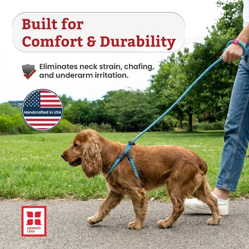 Vista 4 de Harness Lead Juego de arnés y correa para perro sin tirones, arnés antitirones para todas las razas y tamaños, diseño de cuerda acolchada de una