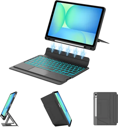 Vista 17 de Funda de teclado para Samsung Galaxy Tab S7 FE (5G)/S8 Plus/S7 Plus de 12.4 pulgadas Teclado Bluetooth magnético desmontable Funda protectora