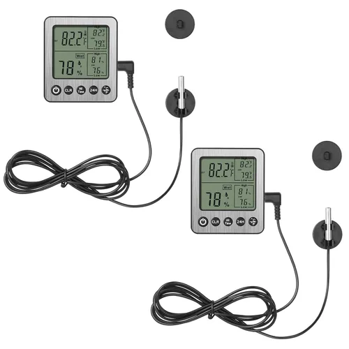 Vista 9 de Termómetro Digital para Refrigerador y Congelador con Sensor Extra Termómetro para Reptiles Higrómetro Máximo y Mínimo Recordatorio Negro ZZ20