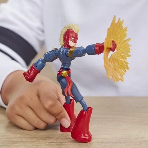 Vista 4 de Avengers Marvel Bend and Flex - Figura de acción flexible de Capitán Marvel de 6 pulgadas, incluye accesorio Blast, para niños a partir de 4 años