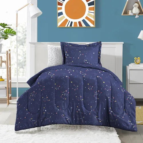 Vista 36 de Dream Factory Dinosaur Blocks - Juego de edredón de microfibra ultrasuave para niños, color azul, tamaño individual Bloques de dinosaurios azules