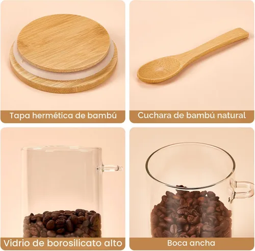 Vista 8 de Paquete de 4 recipientes de avena nocturna con tapas y cucharas de bambú - Tarros de vidrio herméticos de 22 onzas con tapa, tarros de preparación