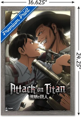 Vista 3 de Attack on Titan: Season 3 - Póster de pared de estancamiento, 22.4 pulgadas de largo x 14.7 pulgadas, versión enmarcada en madera de granero