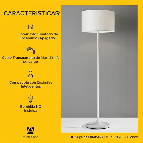 Vista 5 de Adesso 6237-02 Lámpara de pie Oslo - Equipo de iluminación resistente a la corrosión, a prueba de arañazos, con acabado blanco mate y cuerpo