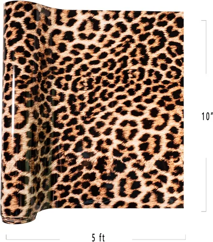 Vista 5 de Rollo de vinilo de transferencia de calor con estampado de leopardo, 83.3 x 4.9 ft, vinilo adhesivo de poliuretano termoadhesivo para camisetas