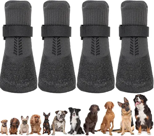 Vista 7 de Calcetines grandes para perros con goma antideslizante y correas de fijación, protector de patas antideslizante