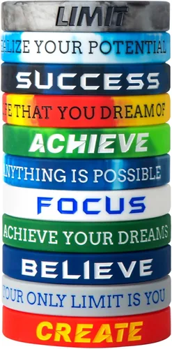 Vista 8 de 12 pulseras motivacionales de silicona con mensajes inspiradores para hombres y mujeres, pulseras de goma de élite, pulseras de equipo atlético