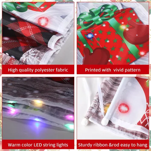 Vista 3 de Irenare Decoraciones de Pancarta de Navidad Iluminada con Luz LED Feliz Navidad Letrero de Porche Frontal Muñeco de Nieve Gnomo Pancarta Colgante