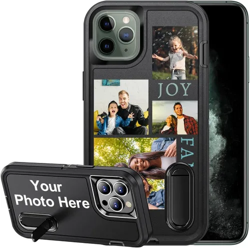 Vista 15 de Funda personalizada para iPhone 11, funda con soporte integrado y soporte, protección resistente a los arañazos, funda de fotos personalizada, haz
