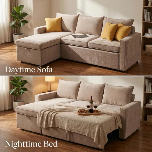 Vista 6 de HIPIHOM 81" Sofa Bed – Sleeper Couch with Storage, Mocha