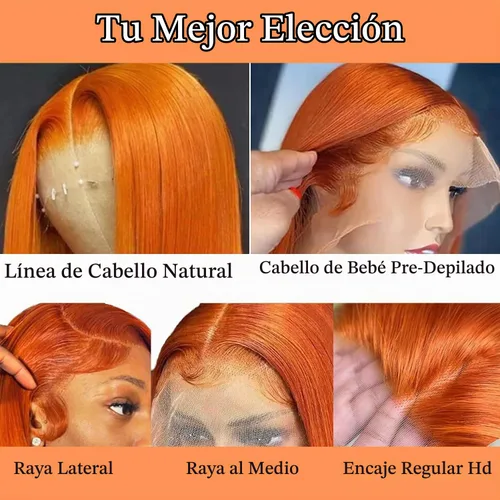 Vista 3 de PANDA ANGEL Peluca de encaje frontal de jengibre de cabello humano 13x4 lacio, naranja jengibre, frontal de encaje HD transparente sin pegamento