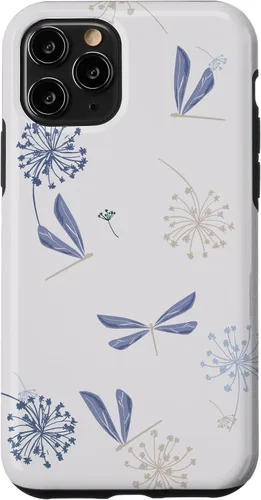 Vista 29 de Bonita funda para iPhone 17 con diseño de libélula de diente de león azul lavanda beige