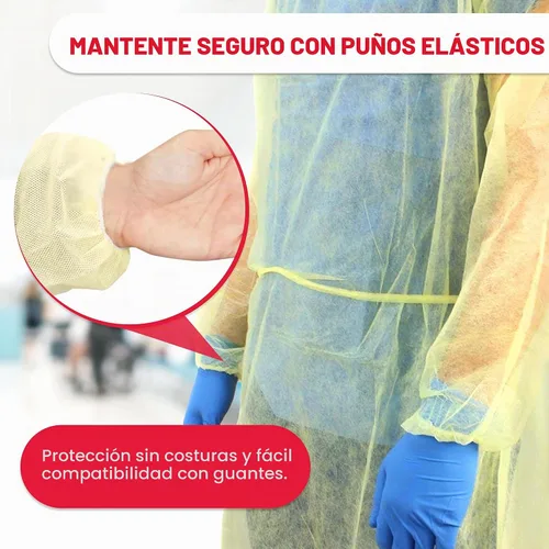 Vista 3 de Bata de aislamiento amarilla Ever Ready First Aid DYN2141-X10 con puños elásticos, cantidad universal (paquete de 10)