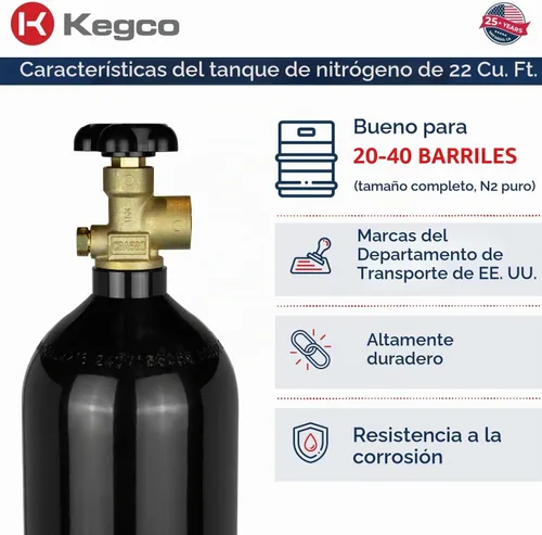 Vista 3 de Kegco Tanque de aire de nitrógeno de 22 pies cúbicos - Cilindro de gas de aluminio de alta presión (vacío)