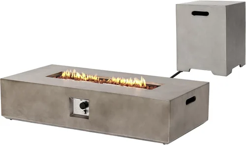 Vista 15 de SUNBURY Mesa de fuego de propano para exteriores de 35 pulgadas, mesa de fuego gris para patio de 50,000 BTU, mesa de fuego cuadrada de gas