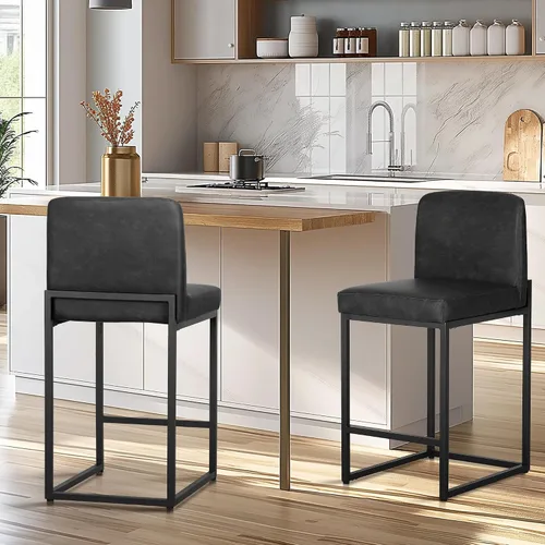 Vista 22 de Juego de 2 taburetes de bar de altura de mostrador de color blanco cremoso de 24 pulgadas, modernos taburetes de bar dorados con respaldo tapizado