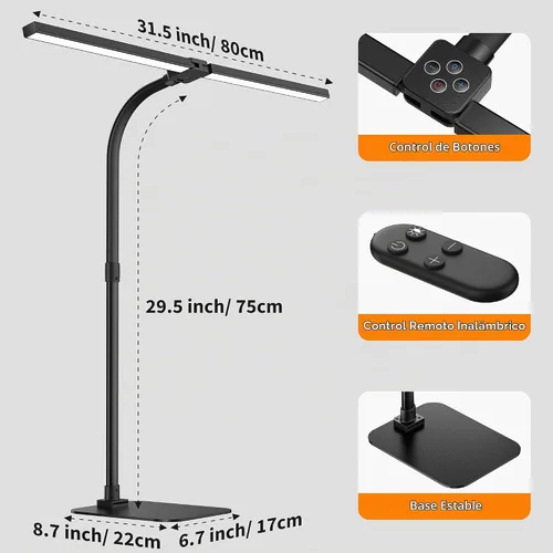 Vista 6 de Lámpara de escritorio LED para arquitecto, luz de tarea de doble cabeza Negro