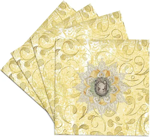 Vista 9 de 3dRose Image of Cameo in Gold, Yellow Lace Flora Design Set of 4 Coasters - Cork