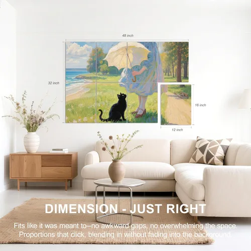 Vista 4 de Paneles acústicos artísticos de 48 x 32 x 0.4 pulgadas, paraguas, gato y mar, absorción de sonido, decoración de pared autoadhesiva a prueba