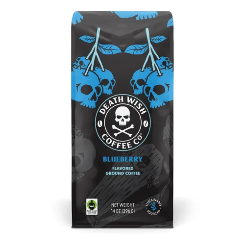 Vista 38 de Death Wish Coffee - Café molido orgánico de tostado medio, paquete de 6 Fair Trade Arabica & Robusta, Stone Fruit Caramel & Roasted Nut Notes