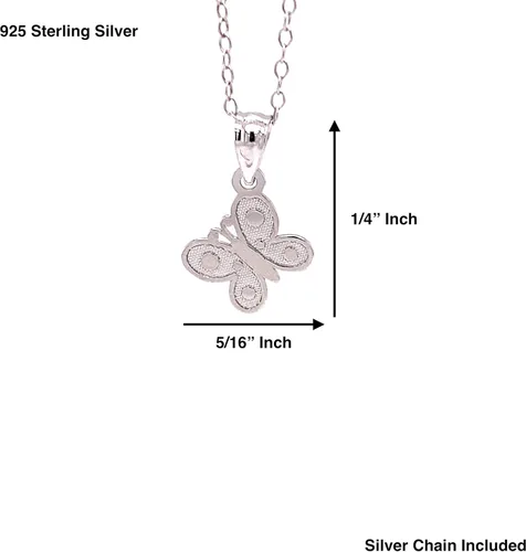 Vista 3 de Charm America - Collar con colgante de mariposa de plata - Plata de ley 925 - Collar ajustable de plata de 16"-18