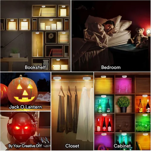 Vista 3 de TECOMLIGHT Luces de disco con control remoto, iluminación inalámbrica para debajo del gabinete, funciona con pilas, luces de empuje para cocina