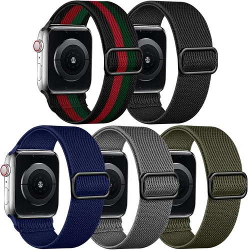 Vista 8 de Adorve - Correa elástica compatible con correas de Apple Watch para hombres Negro/Rosa arena/Verde pino/Starlight/Leopardo