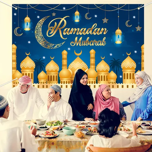 Vista 6 de Decoraciones de Ramadán para el hogar - 71 x 44 en Ramadán Banner Mubarak Mesa Mubarak Signo Telón de fondo Favores Colgantes Decoraciones