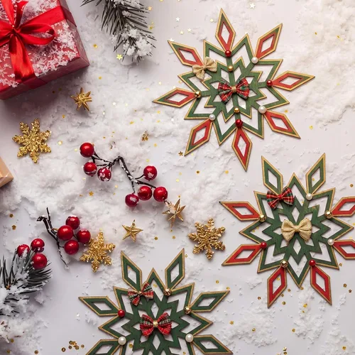 Vista 4 de 12 piezas de copos de nieve de madera sin terminar de 8 pulgadas para manualidades, adorno de copo de nieve de madera, decoración de pared colgante