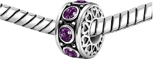 Vista 2 de Dijes de cuentas de plata con corazón de piedra natal para cumpleaños, pulseras y collares para mujer, Cristal